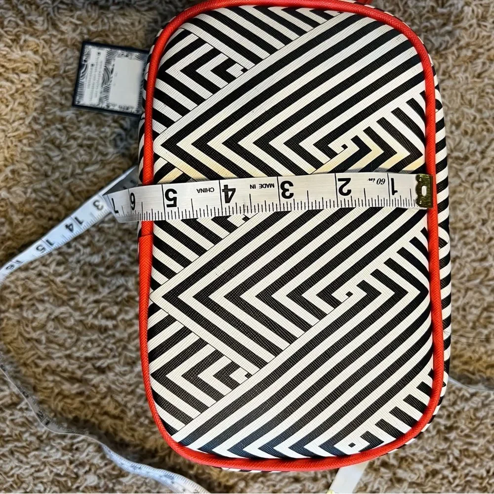 Dabney Lee Travel Weekender Cosmetic Black White Chevron Red Kiss Accessory Bag